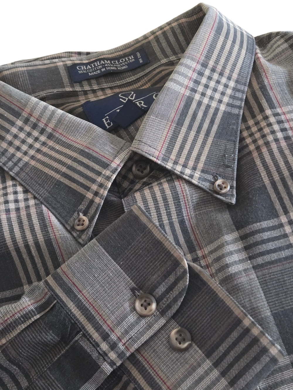 Vintage Chatham Cloth by Enro Gray Plaid Button Down Shirt Men 2XL Hong Kong